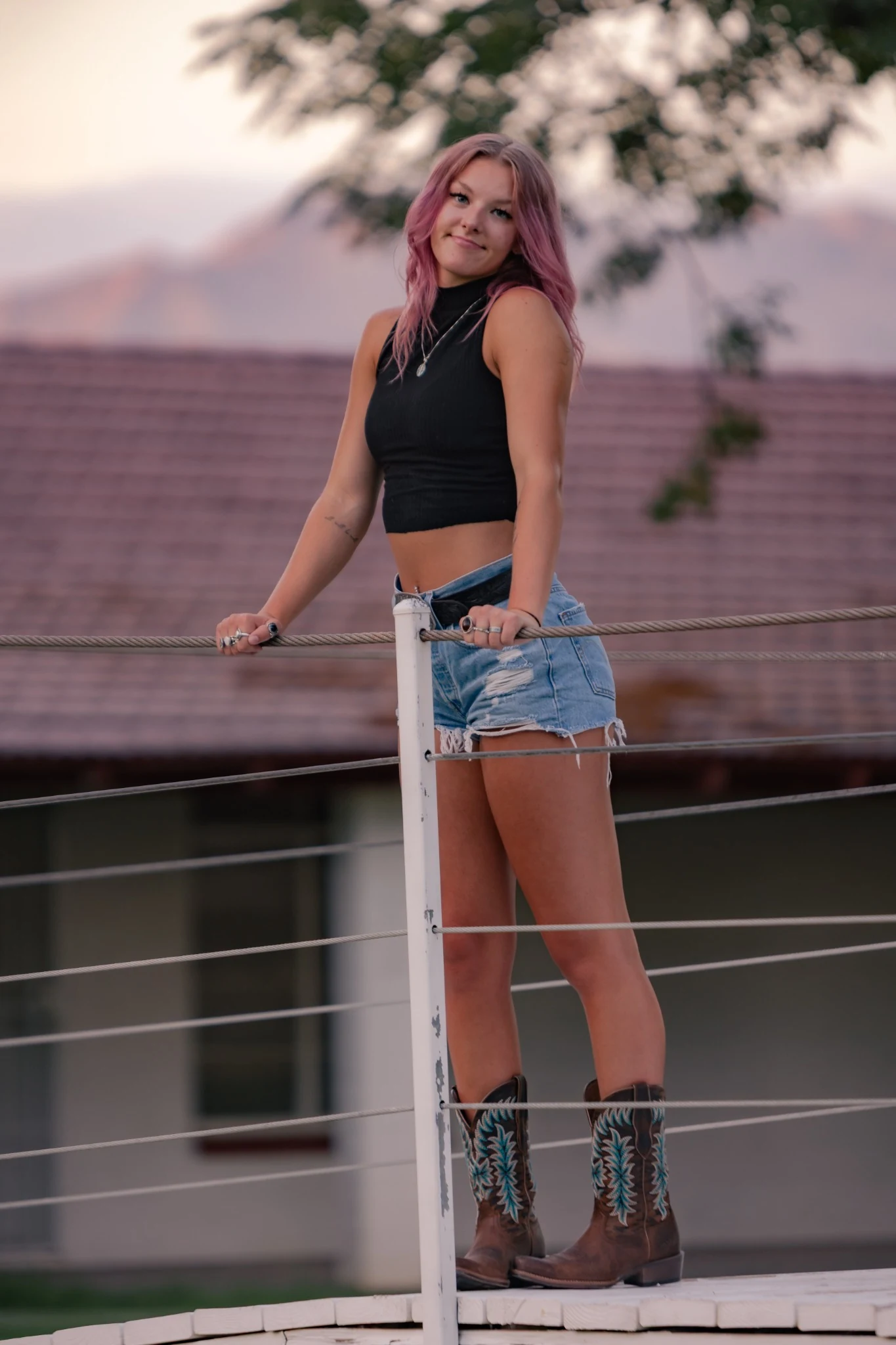 Outdoor portrait at railing